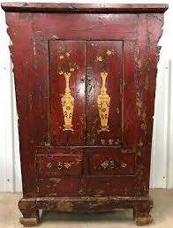 A chinese antique red lacquer birds butterfly paint style design 2 door closet. Cabinets Chinese Red Lacquer