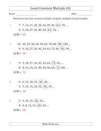 Grade 3:mathematics term 2 week 4 worksheet 3: Least Common Multiple From Multiples Of Numbers To 10 Lcm Not Numbers A