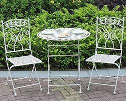 Glamhaus Garden Bistro Patio 3 Piece Folding Metal Garden Set Balcony Furniture Foldable Table And Two Chairs Antique