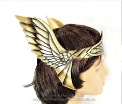 Valkyrie Crown Leather Crown Wings Circlet Gold Crown Etsy Viking Costume Circlet Valkyrie Costume