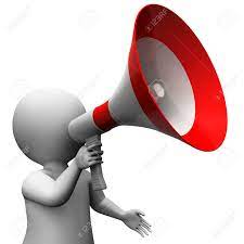 Announced, announcing [me announcen < ofr anoncier < l annuntiare, to make known < ad , to + nuntiare, to report < nuntius, messenger: Megaphone Character Showing Speech Shouting Announcing And Announce Stock Photo Picture And Royalty Free Image Image 26064308