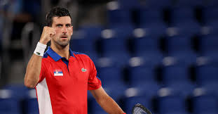 Novak djokovic, of serbia, returns to alexander zverev, of germany, during the semifinal round of the men's tennis competition at the 2020 summer olympics, friday, july 30, 2021, in tokyo, japan. I Rwfjtxh8r3 M