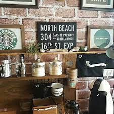 キッチン カフェ風インテリア 男前インテリア 壁紙diy diy などのインテリア実例 2016 03 22 23 06 52 roomclip ルームクリップ スタバ インテリア インテリア カフェ