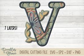 Download Letter V 3d Layered Alphabet Mandala Svg Eps Png Dxf 719619 Cut Files Design Bundles