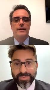 Dr. Marcel Borges Ramos, representando a OAB Santos, em conversa com o Dr.  Celso Peel, desembargador do TRT/SP, para dirimir as dúvidas sobre a  aplicação da videoconferência na Justiça do Trabalho.