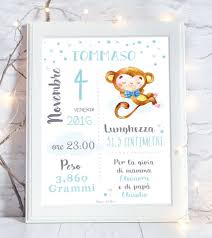 Quadretto Nascita Poster Scimmietta Stampabile Digitale Pdf Rosa O Azzurro Idea Regalo Per Nascita Per Bambino E Bambina Idee Regalo Nascita Stampabile