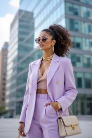Prompt: A fashionable black brown skin woman standing in front of an elegant  building, wearing a bold red oversized blazer, black leather gloves, and  stylish black sunglasses. She holds a small black