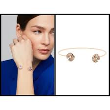 TED BAKER Rionna Pave Crystal Small Double Rosette Cuff Bracelet ~ Rose  Gold NWT