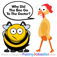 A doctor tells a woman she can no longer touch anything alcoholic. New Why Did The Bee Go To The Doctor Joke With Cartoon