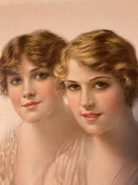 Antico 1900 William Haskell Coffin stampa litografica "sorelle" con la sua  iconica "Coffin Girls" R.C. Co. N.Y.