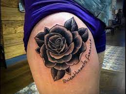 New york tattoo shop underground ink relates that the rose is linked to greek mythology, where it may symbolize the immortal love goddess. 50 Amazingly Beautiful Thigh Tattoo Ideas You Will Love Tats N Rings Dark Roses Tattoo Rose Tattoos For Men Black Rose Tattoos