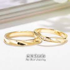 Solid 18k Gold With Diamond Wedding Ring Set Matching Wedding Bands 18k Gold Ring Set His Hers Wedding Rings Wedding Couple Ring Set Cincin