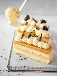 Passionfruit And White Chocolate Mousse Cake With Black Sesame Praline Catherine In 2020 French Desserts Chocolate Chocolate Mousse Cake White Chocolate Mousse Cake