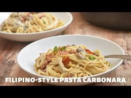 Filipino Style Pasta Carbonara Made With Bacon Mushrooms And Cream Sauce Hearty And Delicious It S A Guaranteed Crowd Tasty Pasta Carbonara Pasta Carbonara