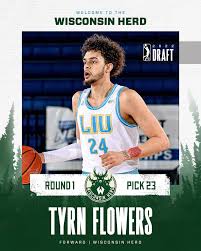 With the 23rd overall pick in the 2022 @nbagleague draft, the Wisconsin  Herd select Tyrn Flowers #HERDHI5TORY