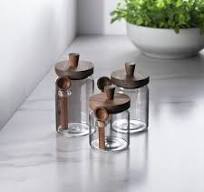 Barattolo di vetro sigillato con cucchiaio di legno – Contenitore da cucina  ermetico per caffè, tè, cereali e spezie – Contenitore a prova di umidità