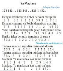 Not Angka Pianika Lagu Sabyan Gambus Ya Maulana - Not Angka Lagu