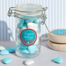 Bocal En Verre Personnalise Par Un Sticker Contenant A Dragees Mariage Cadeaux Invites Communion