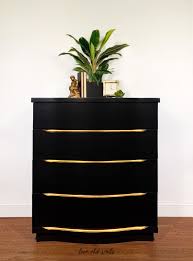 A pink and gray abstract art piece is hung above a tall gray french dresser fitted in a wonderfully styled boy's bedroom. Mid Century Modern Dresser Black With 24k Gold Leaf Modern Etsy Modern Dresser Mid Century Modern Dresser Diy Dresser Makeover
