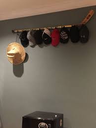 Hat Rack Old Hockey Stick Makes A Good One Diy Hat Rack Hat Rack Wall Hat Racks