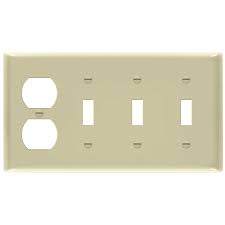 4 Gang Toggle Switch Duplex Outlet Combination Wall Plate Ivory Topgreener