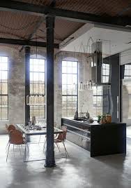 Cuisine Industrielle Entierement Ouverte Un Ilot Central Design Les Poutres Apparentes Noires Loft Design Loft Interiors Loft Interior Design
