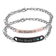Amazon Com Infasea His Beauty Her Beast Stainless Steel Couple Bracelets For Women Men Jewelry Matching Set Clothing Shoes Jewelry
