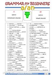 Grammar For Beginners A Or An English Grammar Worksheets Learn English English For Beginners