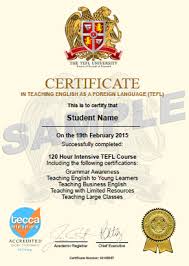 In general, online tefl courses can start from 20 hours of instruction and run up to 200 hours and more. Certificate Samples