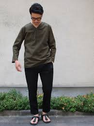 コットンクロスv neckヘンリープルオーバー9分袖シャツ made in japan 日本製 upscape audience audience プルオーバー 袖 シャツ