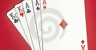 Full House Poker Hand On Red Background Drop Shadow Showing Whole Playing Cards Copyspace Playing Cards Hand Of Playing Cards Full House