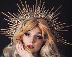 Golden Sunburst, Celestial Halo, Goddess Crown, Turquoise Gold Crown,  Ethereal Headdress, Festival Headpiece, Bridal Crown, Regal Gold Tiara