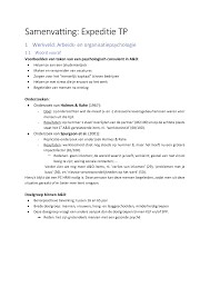 Samenvatting Expeditie Tp A O Samenvatting Expeditie Tp 1 Werkveld En Organisatiepsychologie 1 Studocu
