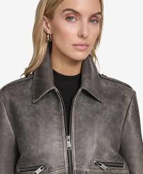 Andrew Marc Addis Aviator Leather Jacket in Gray