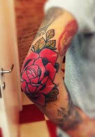 Awesome Red Rose Elbow Tattoo For Guys Rose Elbow Tattoo Elbow Tattoos Tattoos