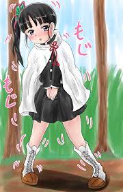 ikezukuri, umi (pixiv 998325), tsuyuri kanao, kimetsu no yaiba, highres,  translation request, 1girl, between legs, black hair, black shirt, black  skirt, blue sky, blush, boots, butterfly hair ornament, cape, day,  embarrassed, female