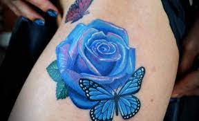 Blue Rose Tattoo With Butterfly Rose Tattoos For Women Blue Rose Tattoos Rose And Butterfly Tattoo