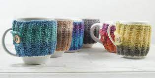 Baby yoda the child cup sleeve. Coffee Cup Knitted Buttoned Cozy Free Knitting Pattern