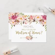 Create Your Own Flat Card Zazzle Com Matron Of Honour Bridesmaid Proposal Spring Floral