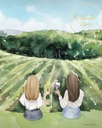 Best Friends Drinking Wine Art Blonde And Brunette Sisters Art Etsy C Heatherlee Chan Wine Art Sisters Art Drawings Of Friends