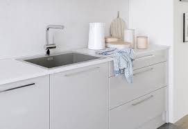 Modern white and grey gloss kitchen. Zola Gloss White Light Grey