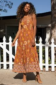 Halter sleeveless tie dye long dress. Rust Brown Floral Dress Tie Strap Maxi Dress Tiered Dress Lulus