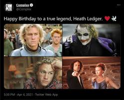 Jan 19, 2021 · published january 19, 2021. Twitter Remembers The Late Heath Ledger On His 42nd Birthday Home Made From The Finest Of Internets