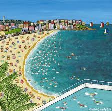 Bondi Beach By Elizabeth Langreiter Paintings For Sale Bluethumb Online Art Gallery Beach Artwork Homeschool Art Beach Painting