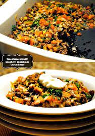 Spaghetti Squash Taco Casserole With Ground Beef And Cheese Ground Beef Casserole Spaghetti Squash Spiralizer Recipes