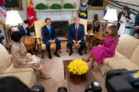 A photo of us first lady melania trump looking relaxed and smiling on board marine one has adherents say president donald trump must be campaigning alongside his wife's body double. President Trump And First Lady Melania Trump Welcome President Moon Jae In And Mrs Kim Jung Sook Of The Republic Of Korea To The White House U S Embassy Consulate In The Republic
