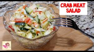 This russian version features rice, corn, eggs, and cucumber. Crab Meat Salad Crab Meat Salad Without Mayo Youtube