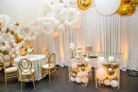 Gold And White Balloon Decor At 60th Birthday Party Event Design By Zeventco Com Balloons By Milestone Birthday Party 60th Birthday Party Balloon Decorations