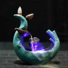 Lotus waterfall incense burner commonlee store. Ceramic Led Light Lotus Pond Incense Smoke Burner Backflow Incense Holder W 10 Cones Alexnld Com