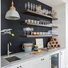 The neat shelves under the cupboards either side, for condiments, spices and mugs, are a. Wet Bar Chalkboard Wall Backsplash Design Ideas